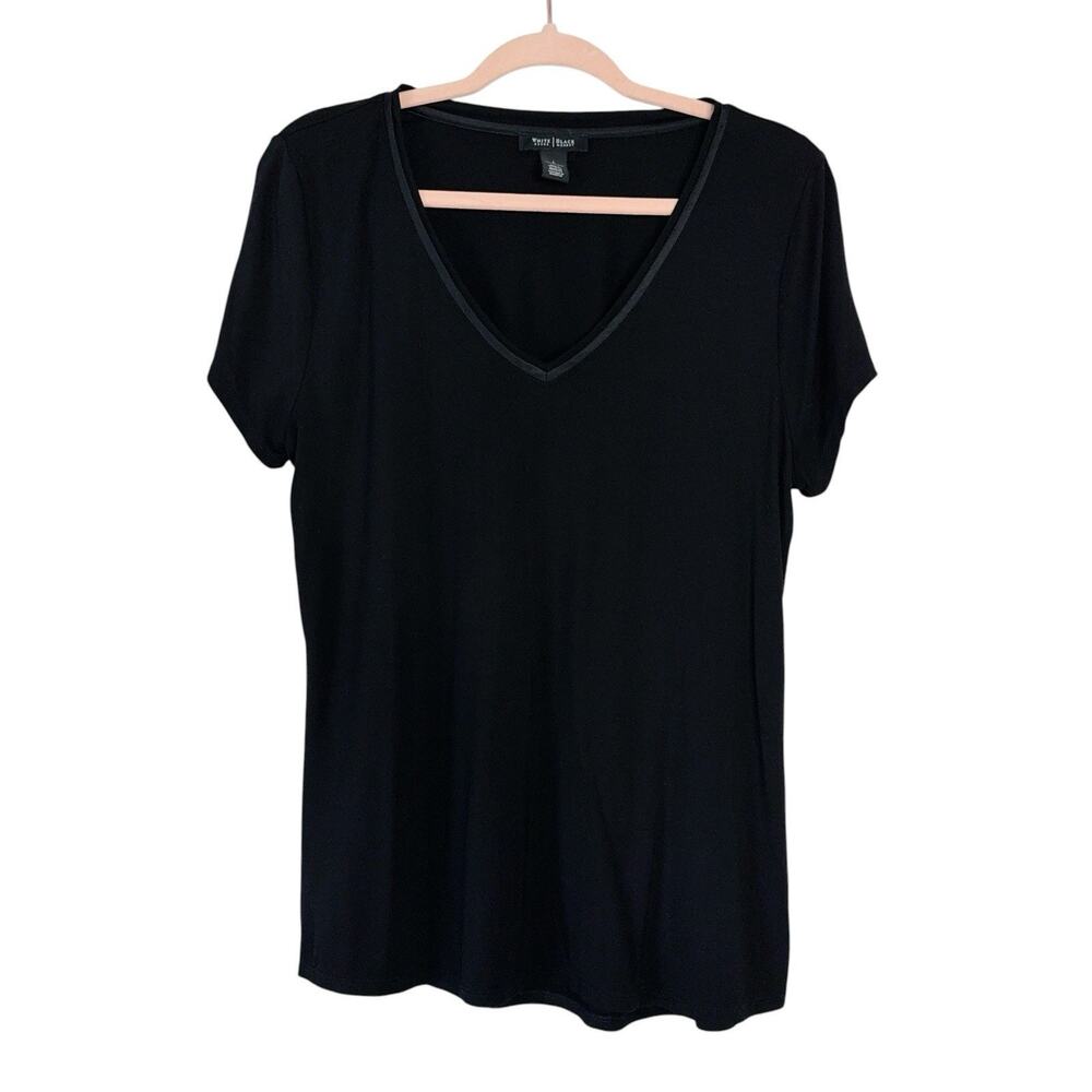 White House Black Market (WHBM) Satin Trim V-neck T-shirt Women's Size Large